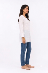 WHITE LUKHNOWI COTTON TUNIC A/D/A
