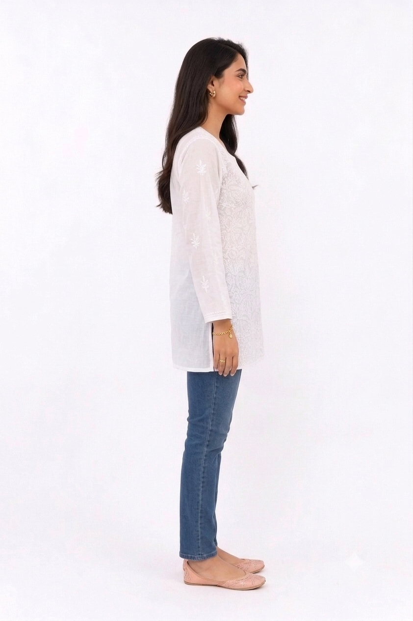 WHITE LUKHNOWI COTTON TUNIC A/D/A