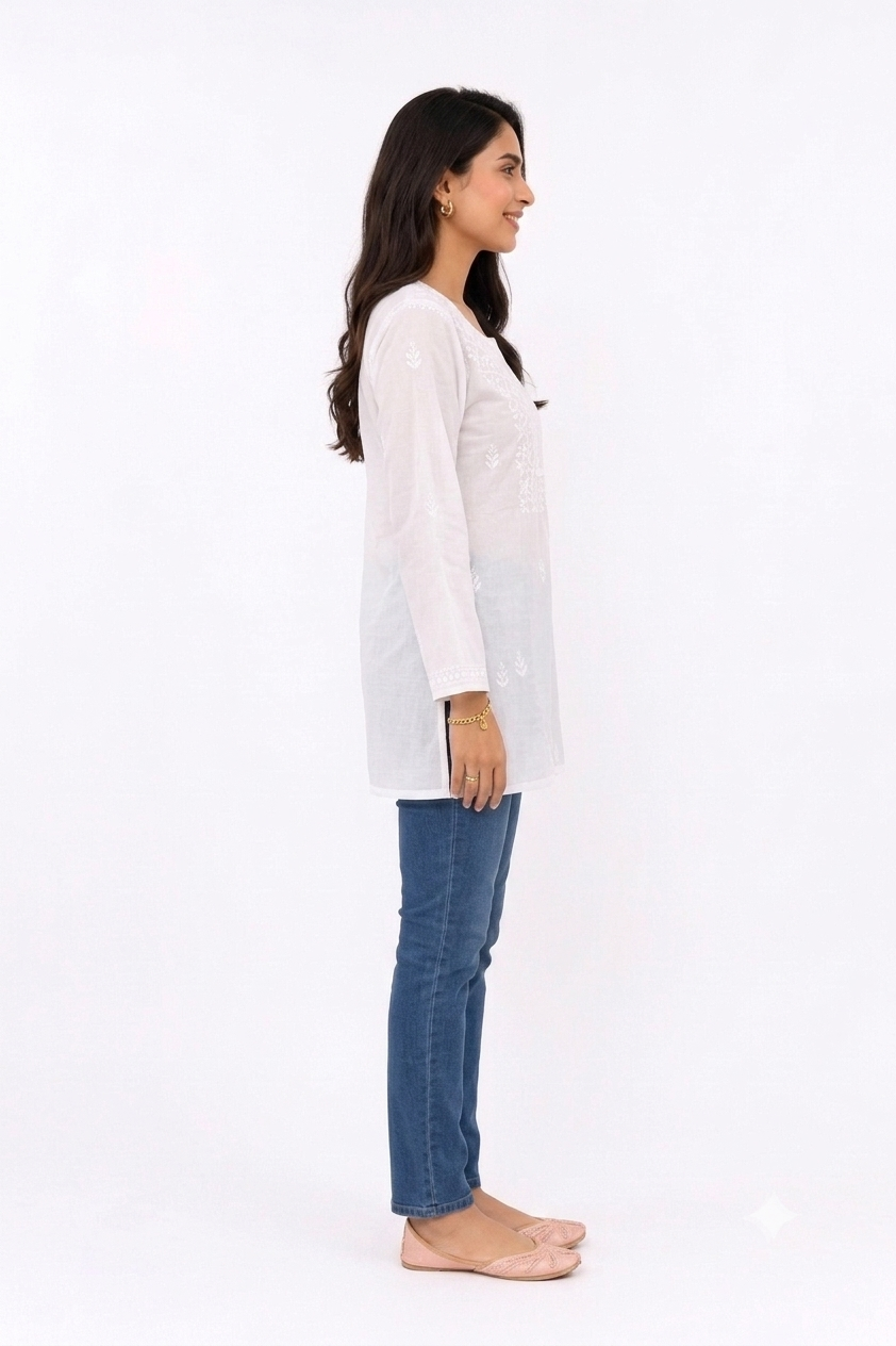 WHITE LUKHNOWI COTTON TUNIC A/D/A