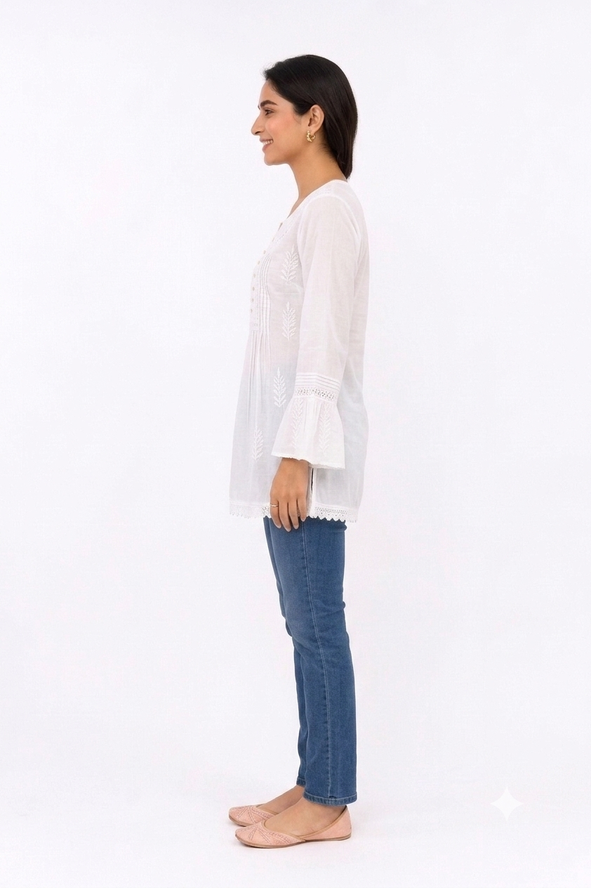 WHITE LUKHNOWI COTTON TUNIC A/D/A