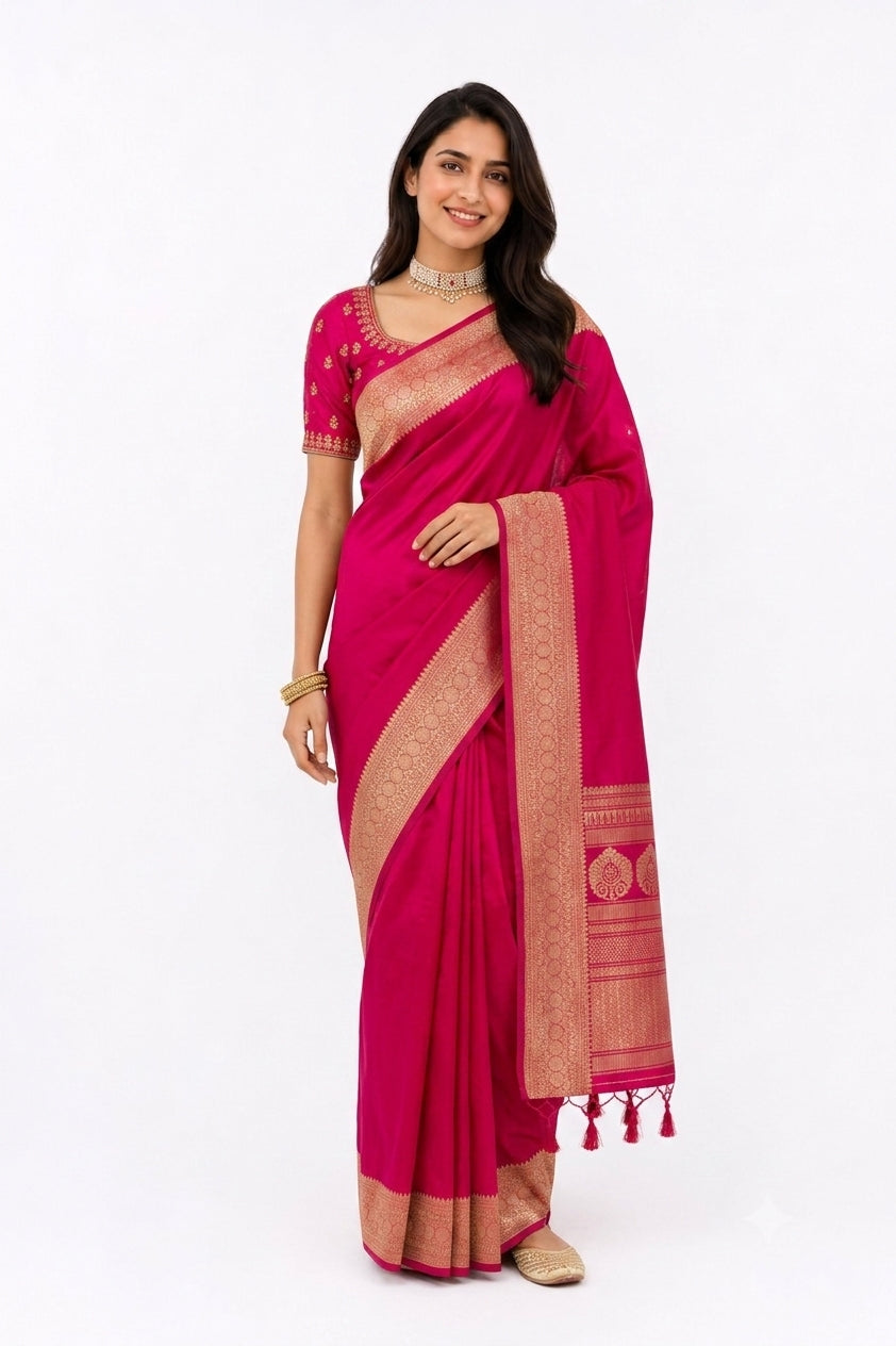 PINK BANARASI SILK SAREE WITH BLOUSE PIECE