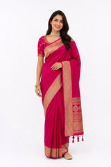 PINK BANARASI SILK SAREE WITH BLOUSE PIECE