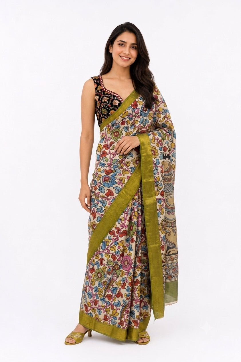 BANGALORE SILK PEN KALAMKARI SAREE