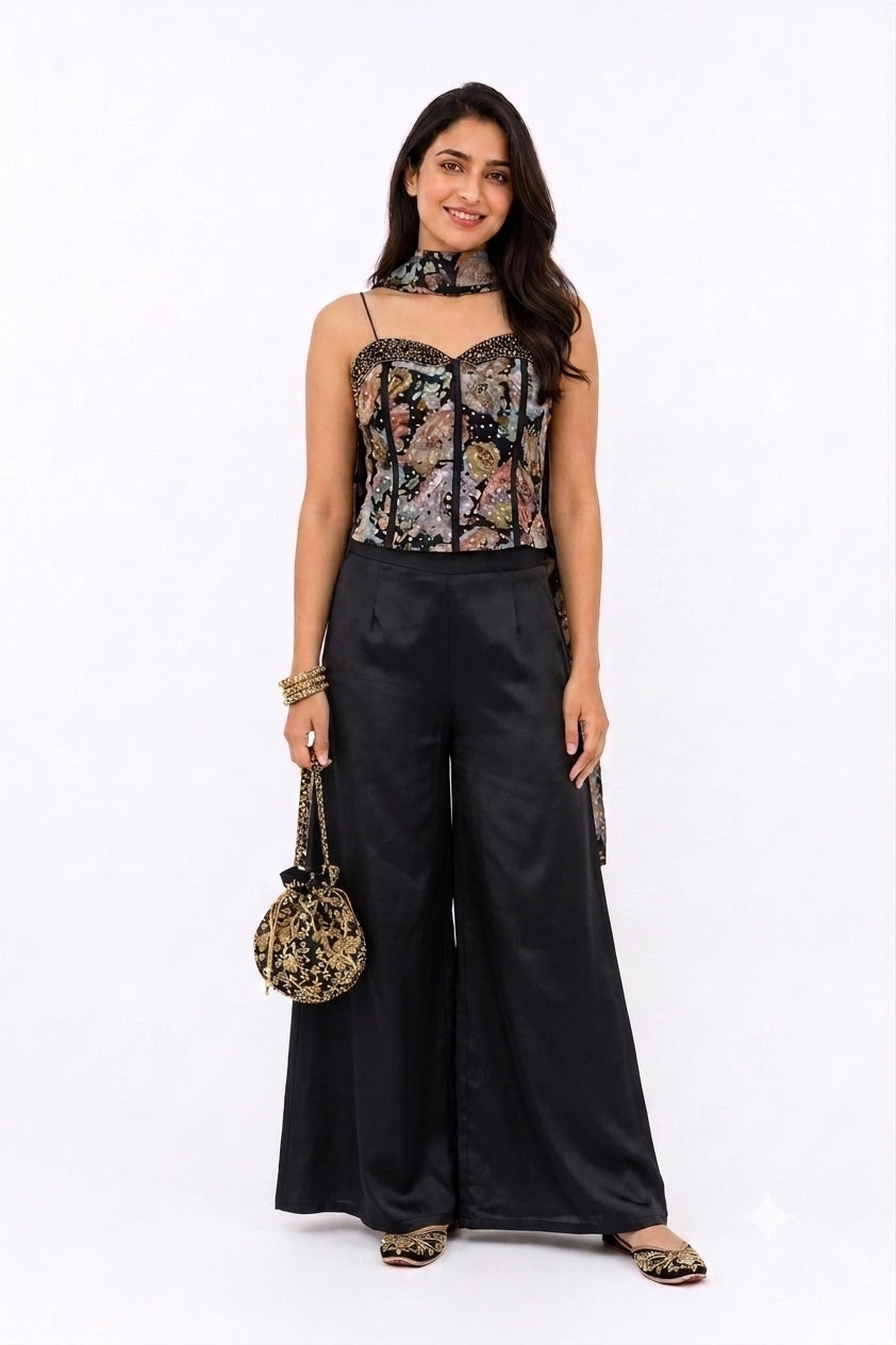 BLACK PRINTED 3 PIECE MAYURI SET