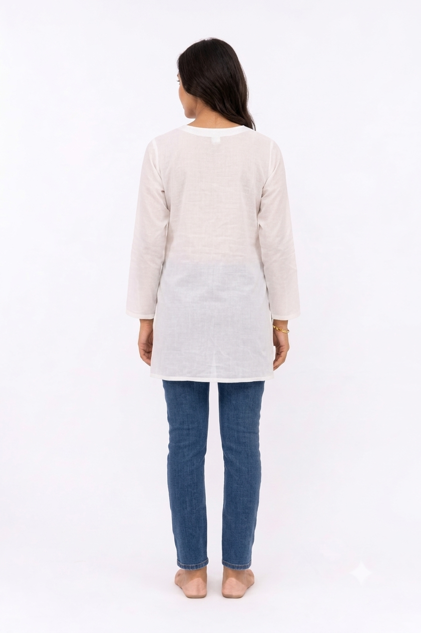 WHITE LUCKNOWI TUNIC
