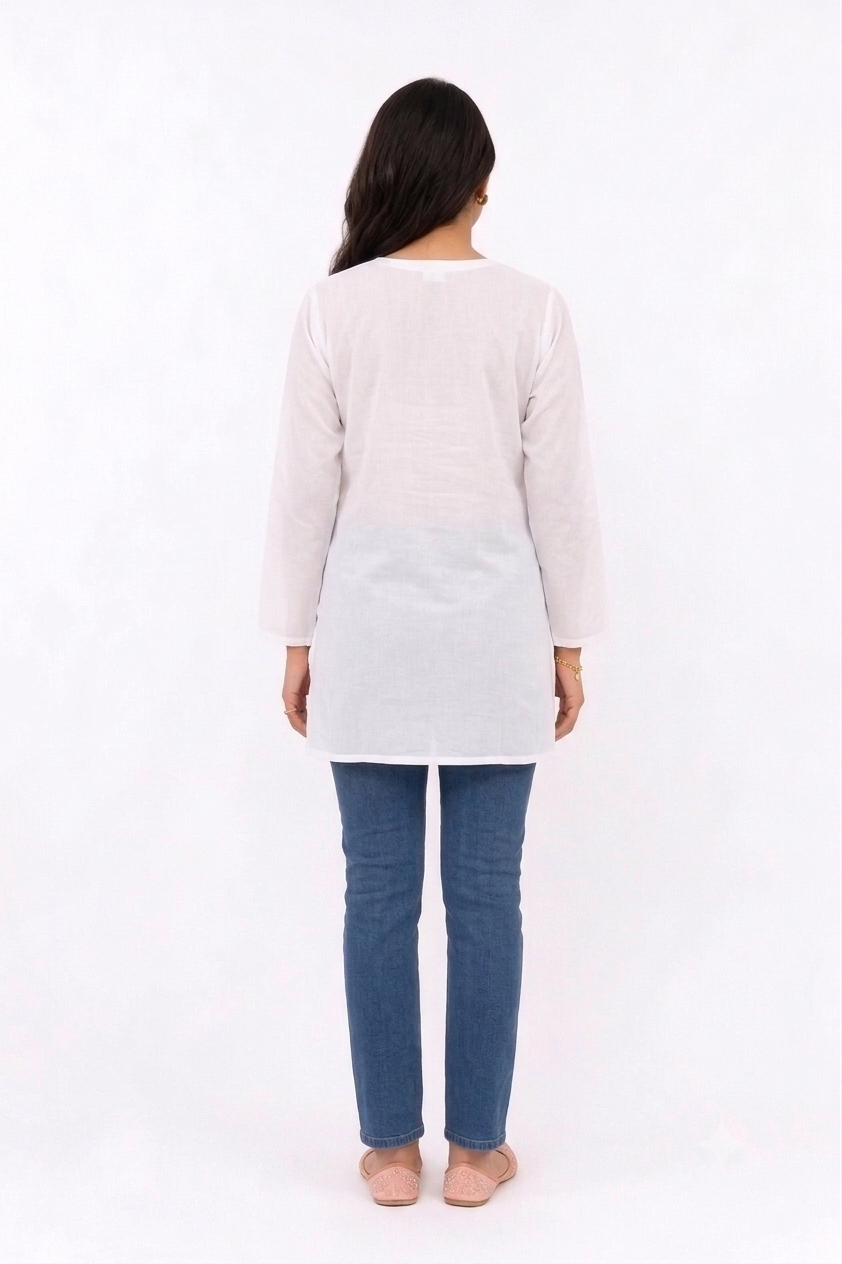 WHITE LUKHNOWI COTTON TUNIC A/D/A