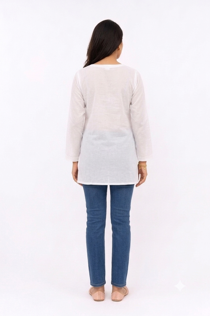 WHITE LUCKNOWI TUNIC