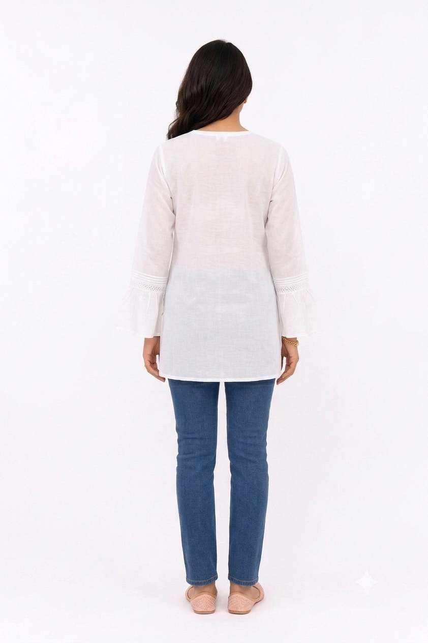 WHITE LUKHNOWI COTTON TUNIC A/D/A