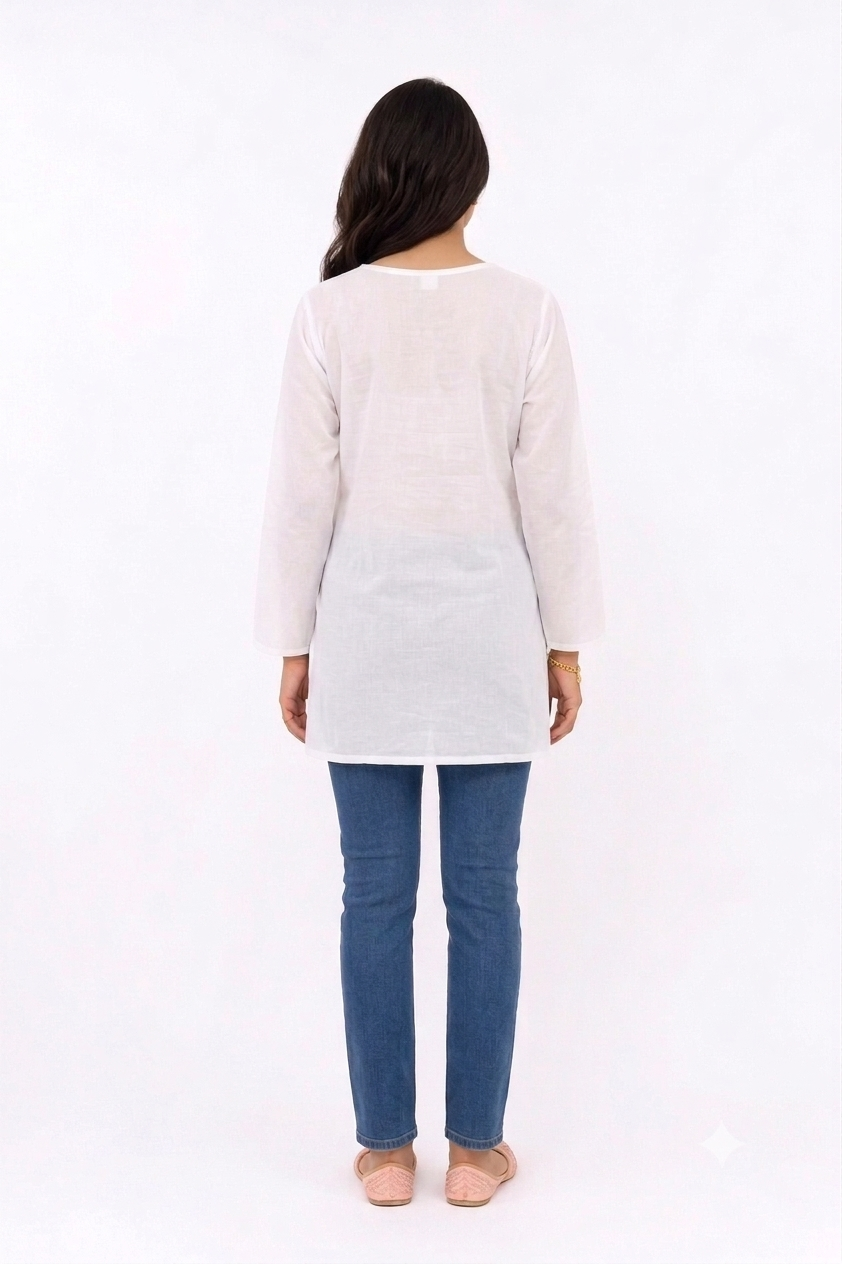 WHITE LUKHNOWI COTTON TUNIC A/D/A