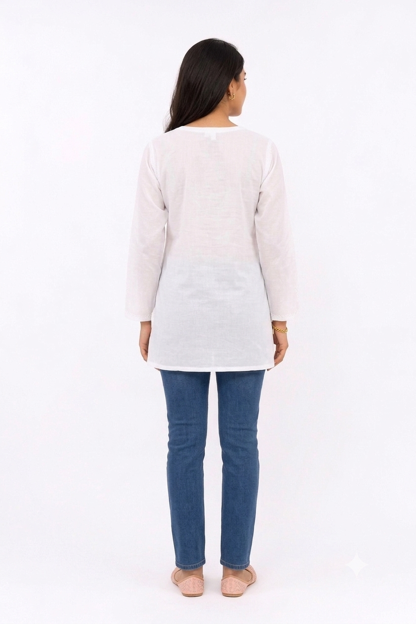 WHITE LUKHNOWI COTTON TUNIC A/D/A
