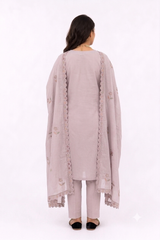 UNSTITCHED 3 PC SET COTTON THREAD EMBROIDERY