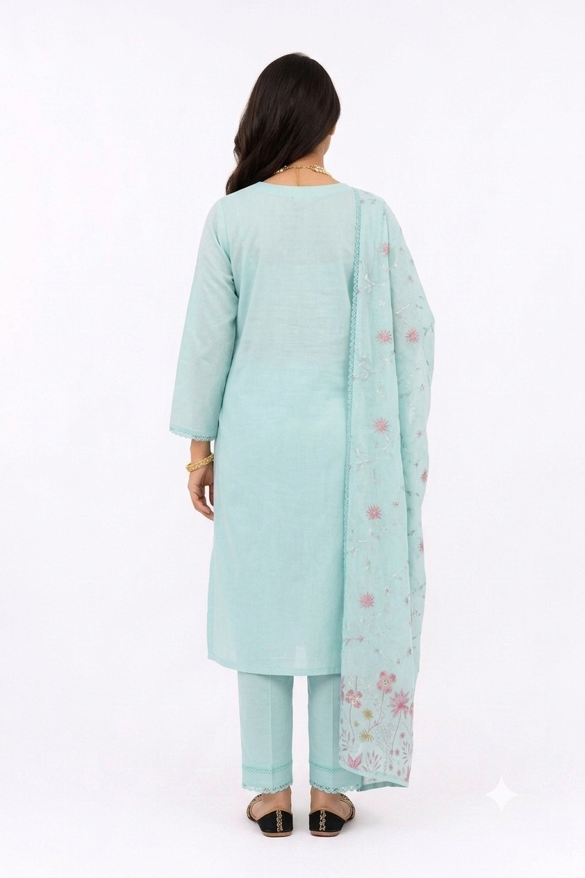 UNSTITCHED 3 PC SET EMBROIDERED COTTON