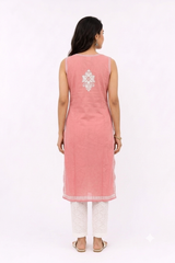 PINK LUCKNOWI SLEEVESLESS KURTA