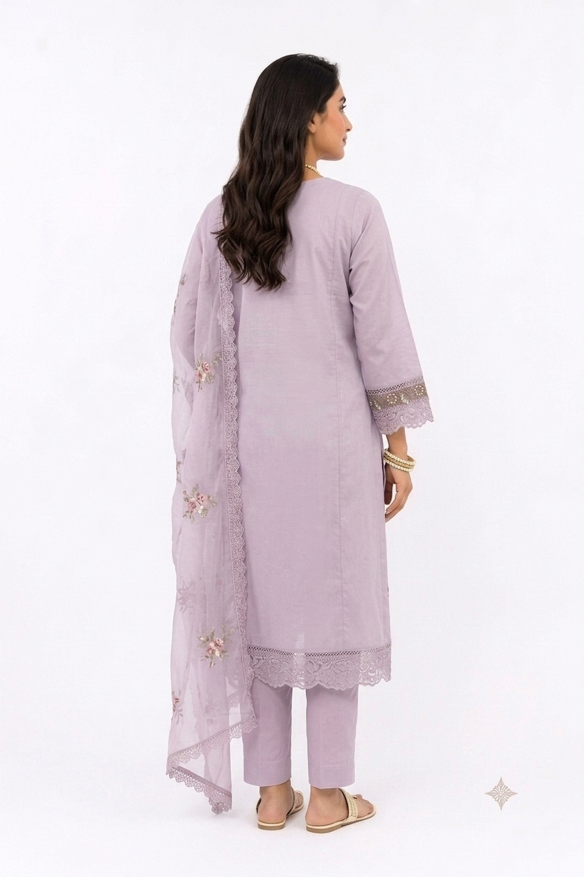 UNSTITCHED 3 PC COTTON SET WITH EMBROIDERY
