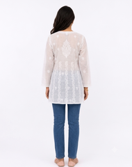 WHITE LUKHNOWI COTTON TUNIC
