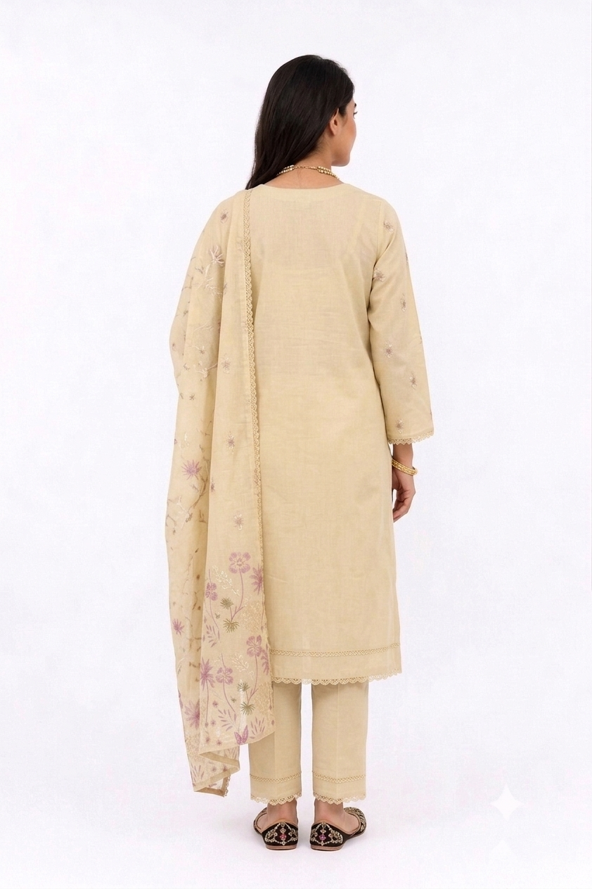 UNSTITCHED 3 PC SET EMBROIDERED COTTON