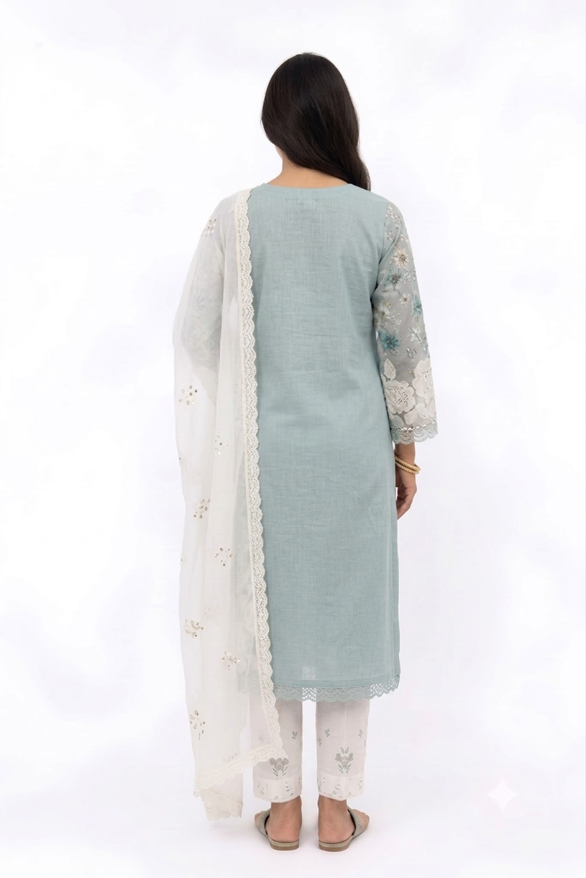 UNSTITCHED 3 PC COTTON SET WITH CUTWORK
