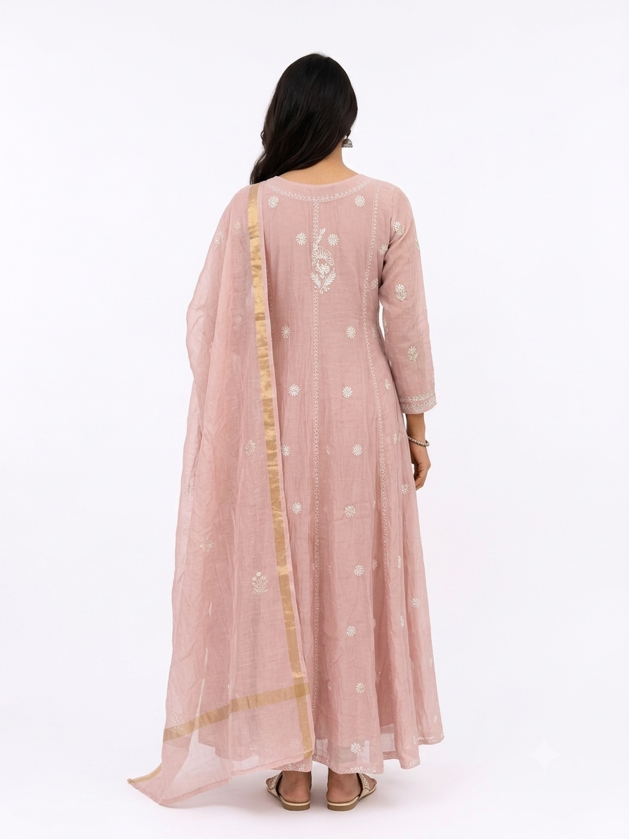 PINK CHANDERI MULMUL 2 PC SET WITH DUPATTA