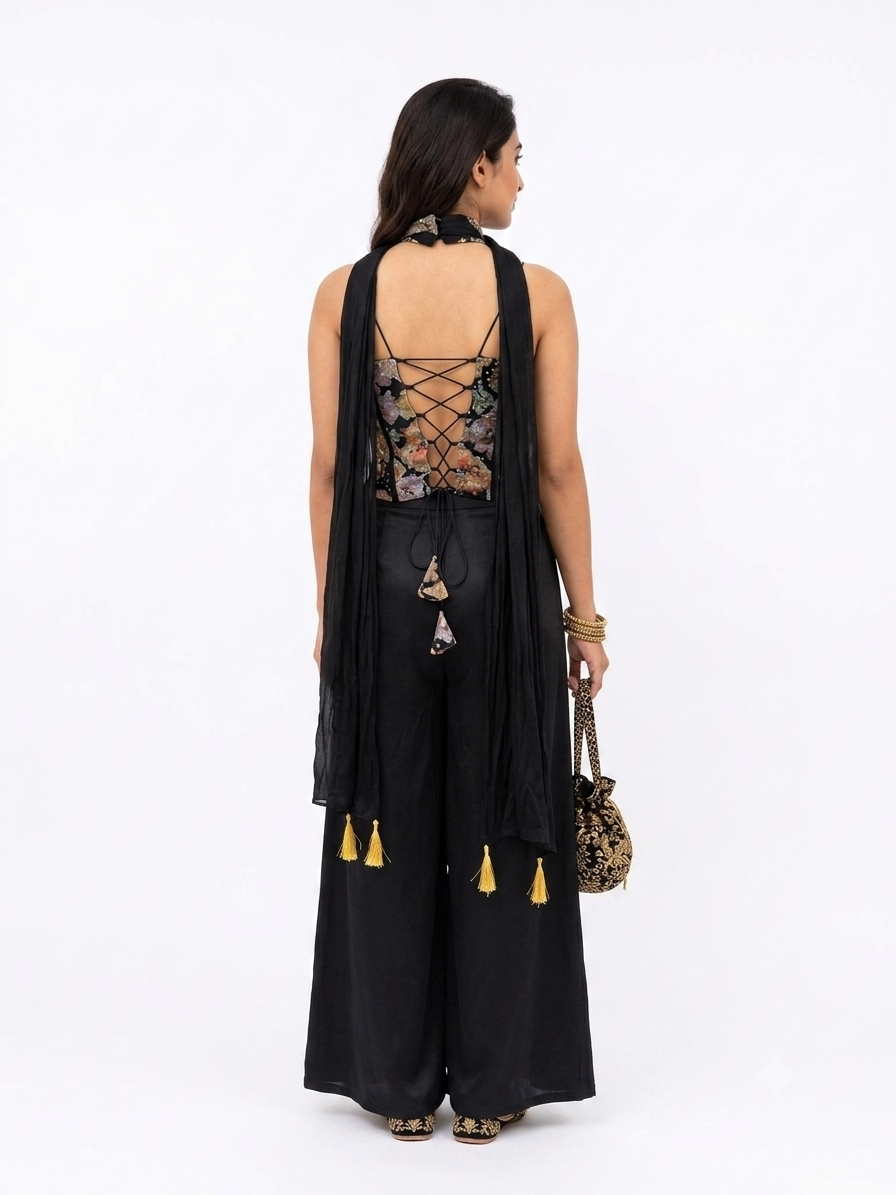 BLACK PRINTED 3 PIECE MAYURI SET