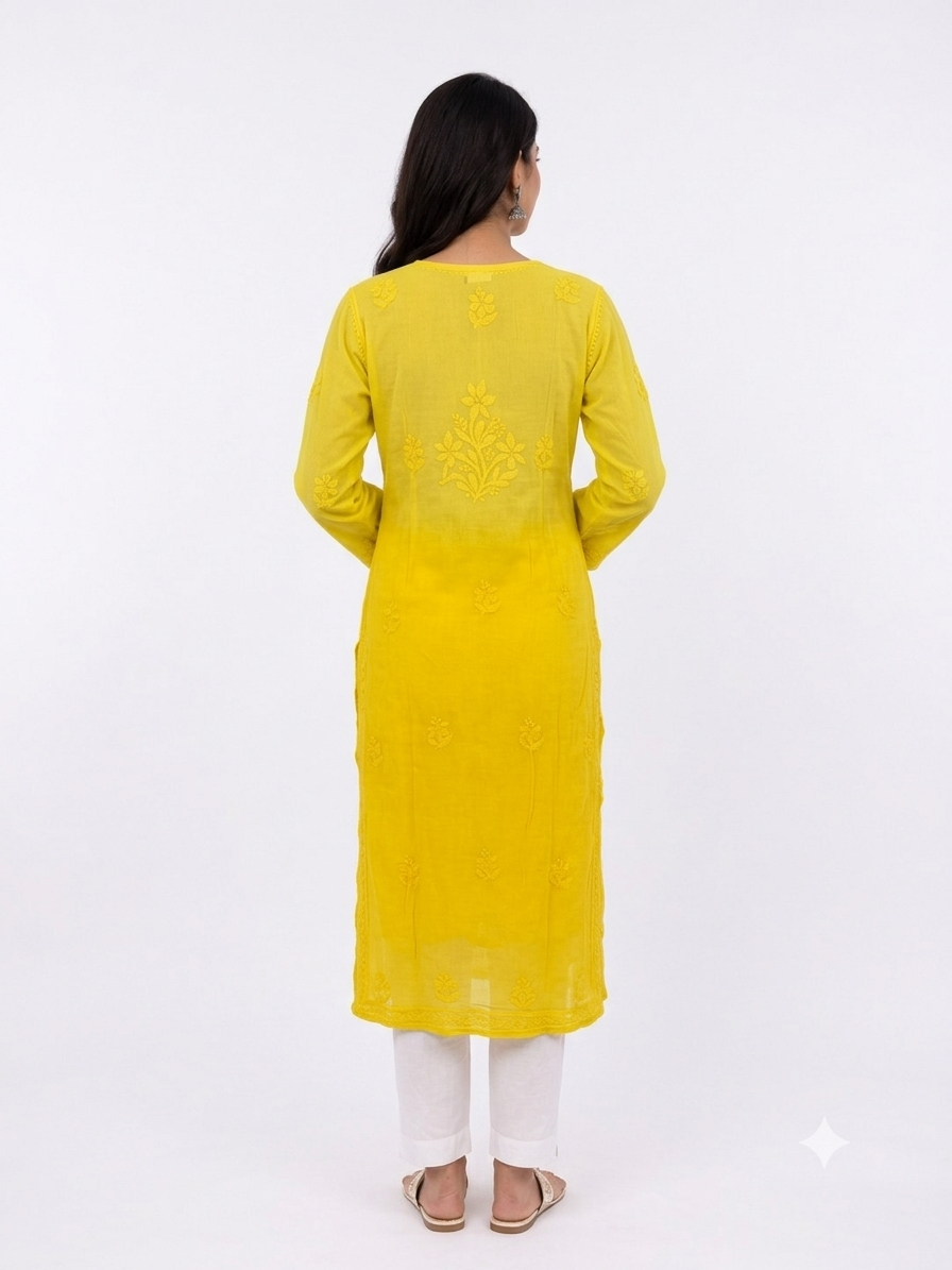 YELLOW LUCKNOWI KURTA
