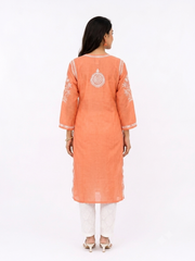ORANGE SILK KURTA WITH LUCKNOWI WORK