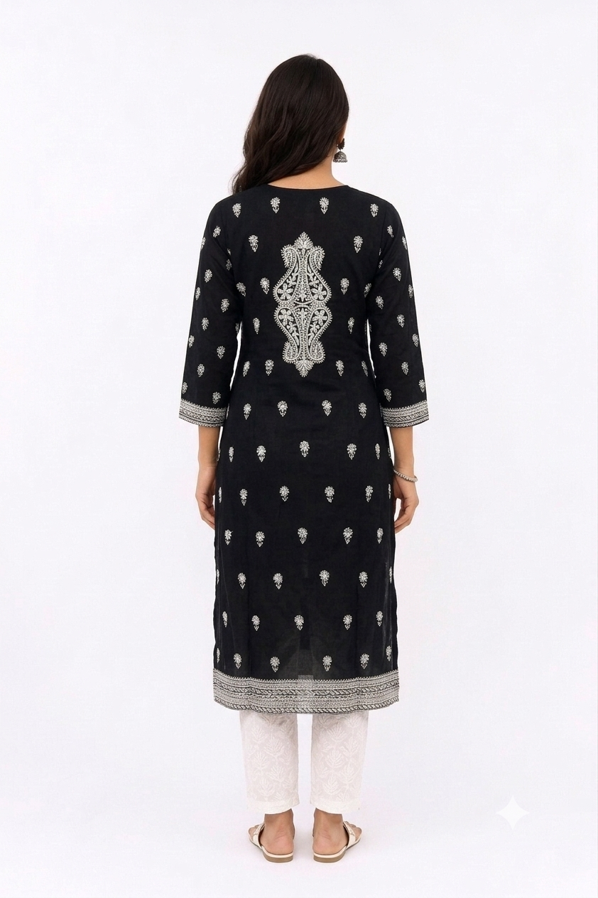 BLACK LUCKNOWI KURTA WITH MUKAISH WORK