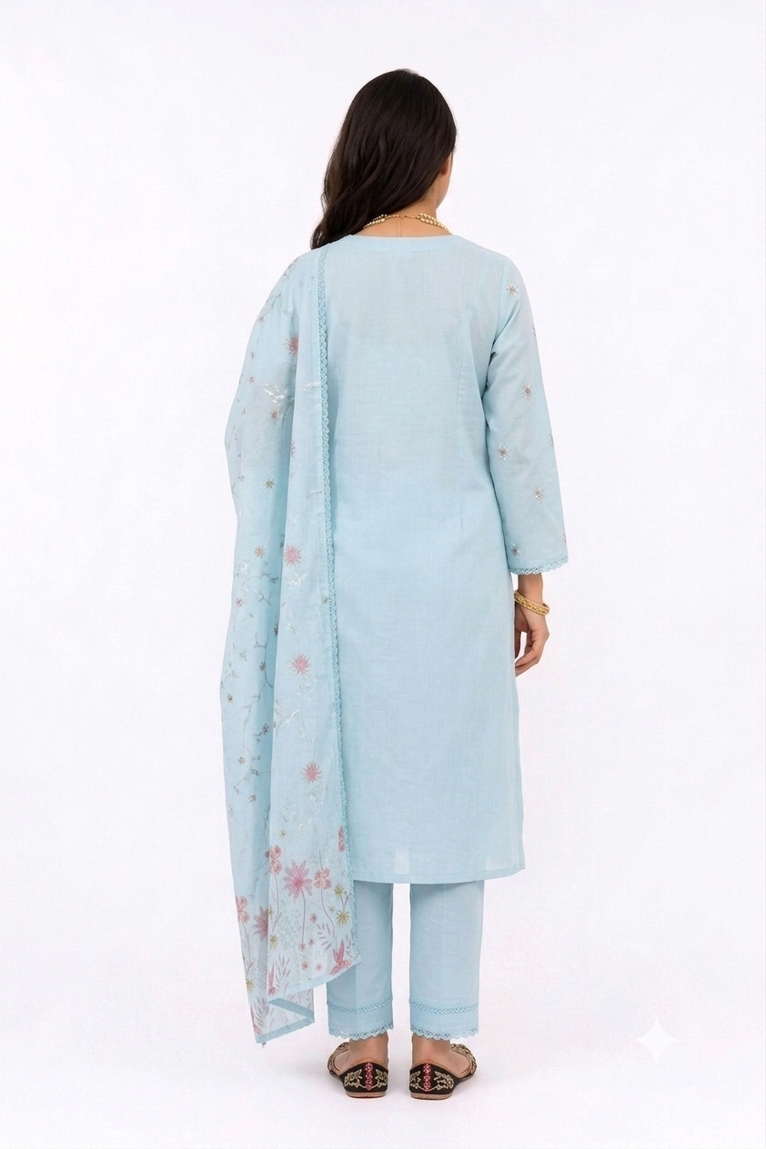 UNSTITCHED 3 PC SET EMBROIDERED COTTON