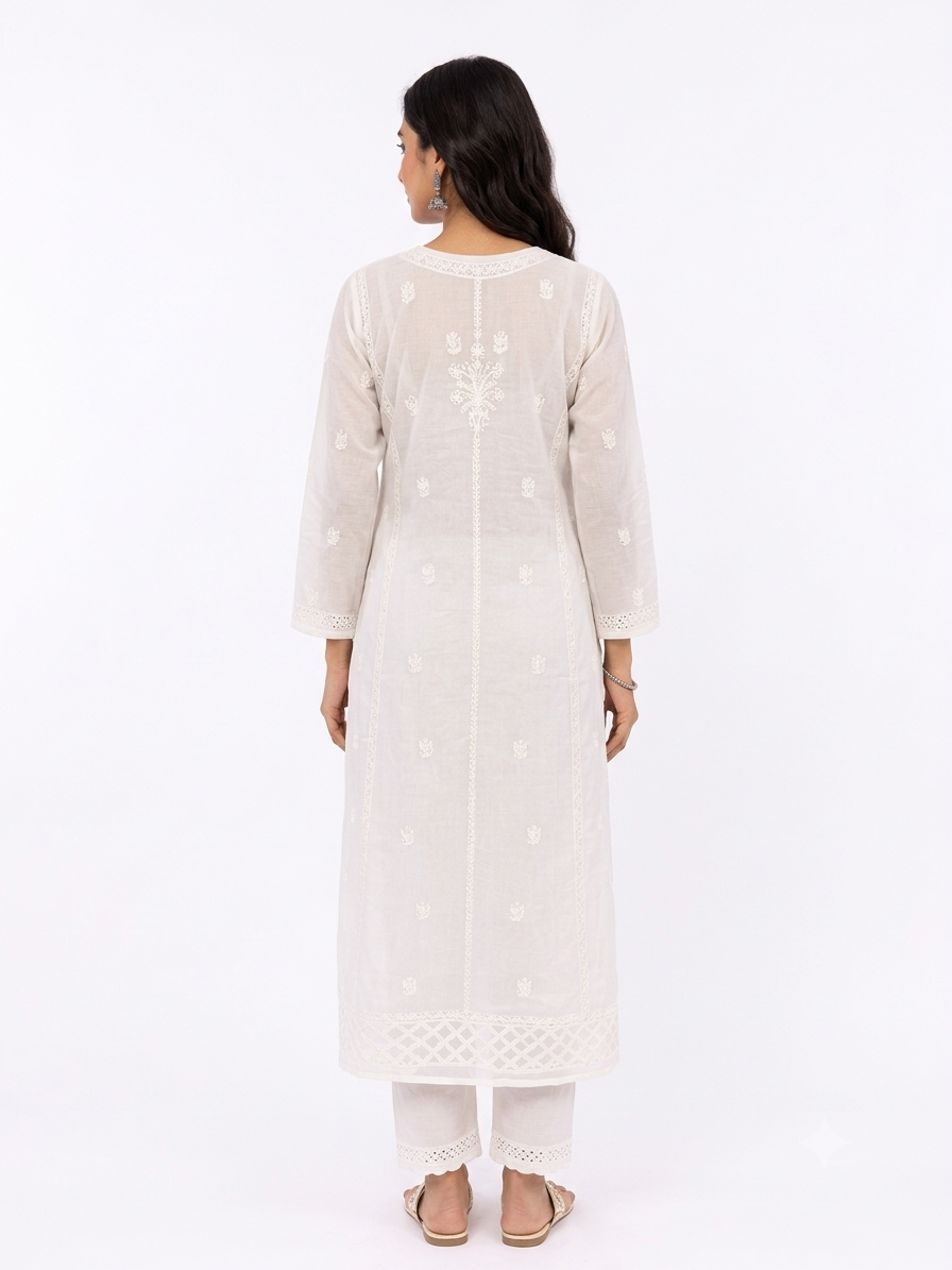 WHITE LUCKNOWI KURTA WITH MUKAISH WORK