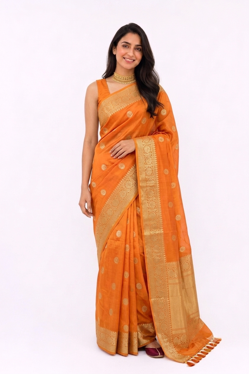 CHAND BUTI KORA SILK BANARASI HANDLOOM SAREE WITH TASSLES