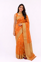 CHAND BUTI KORA SILK BANARASI HANDLOOM SAREE WITH TASSLES