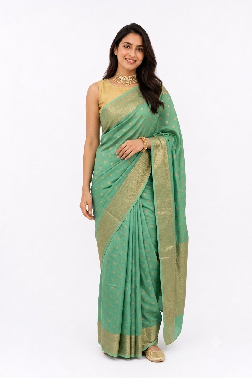 CREPE SILK BANARARI SAREE WITH BLOUSE PIECE