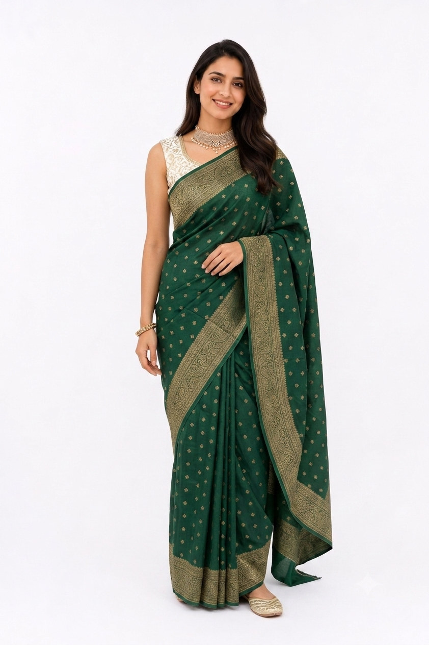 CREPE SILK BANARARI SAREE WITH BLOUSE PIECE