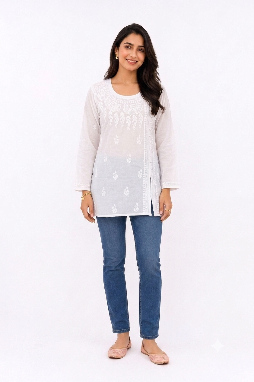 WHITE LUCKNOWI TUNIC