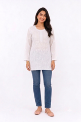 WHITE LUKHNOWI COTTON TUNIC A/D/A