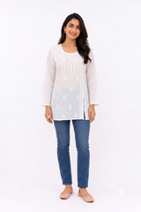WHITE LUCKNOWI TUNIC