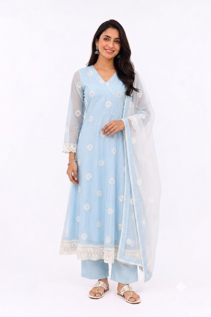 SKY BLUE GEORGETTE ANARKALI WITH DUPATTA