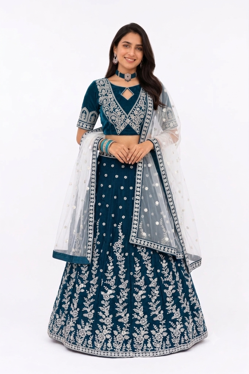 UNSTITCHED 3 PC LEHENGA SET