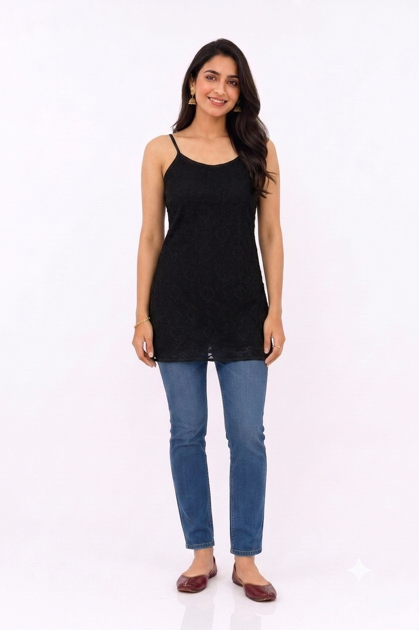 RESHAM WORK SPAGHETTI STRAPS TUNIC