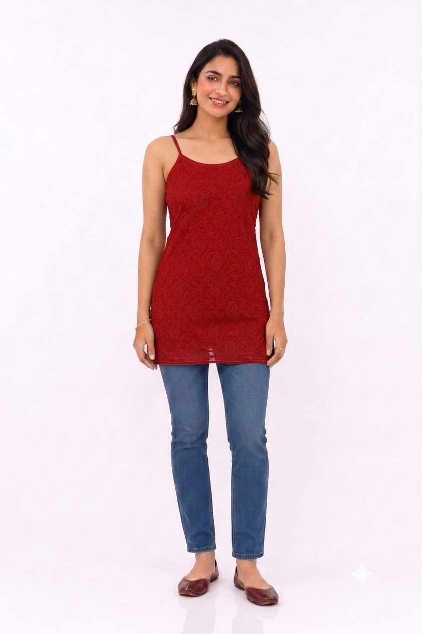 RESHAM WORK SPAGHETTI STRAPS TUNIC