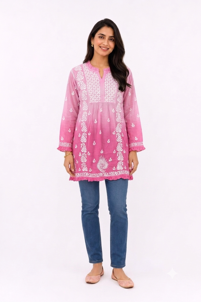PINK LUCKNOWI MUSLIN TUNIC