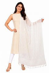 GEORGETTE WHITE DUPATTA WITH MUKAISH