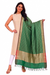GREEN SILK DUPATTA WITH GOLD WORK