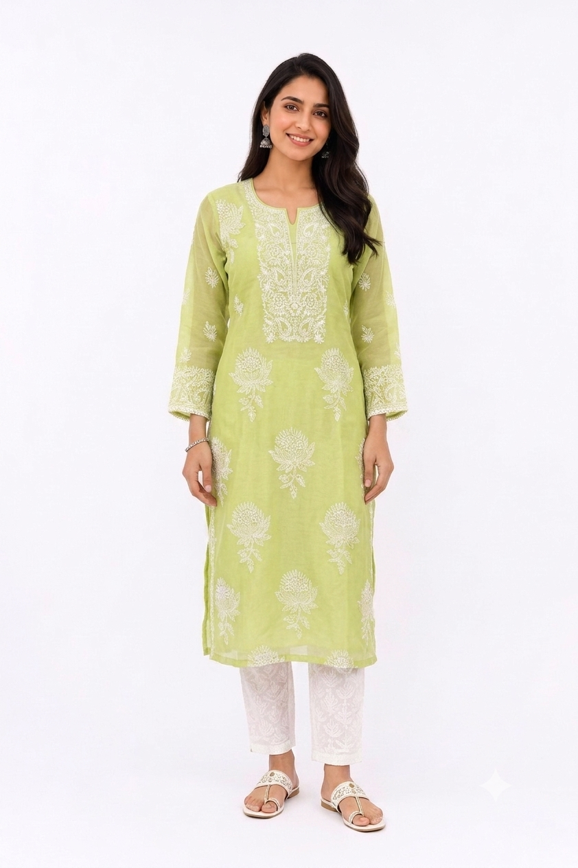 LIGHT GREEN KURTA WITH MUKAISH WORK