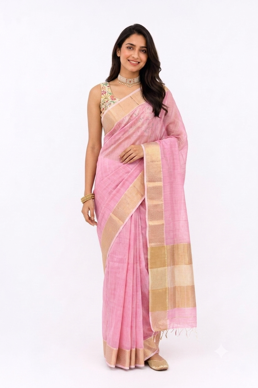 MAHESHWARI SAREE WITH TISSUE STRIPPED