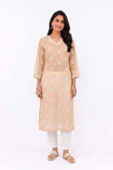 PEACH GEORGETTE KURTA WITH LACE