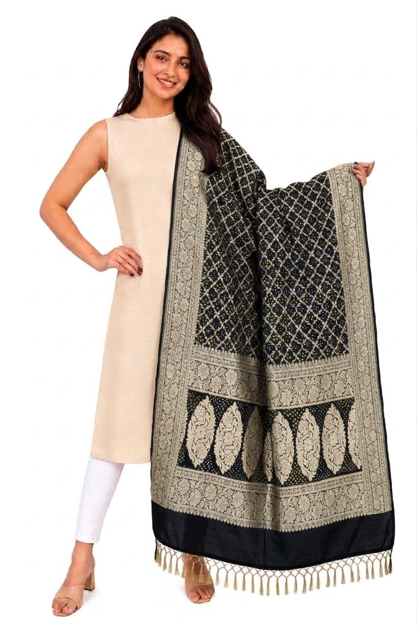 PURE BANARASI SILK BLACK DUPATTA