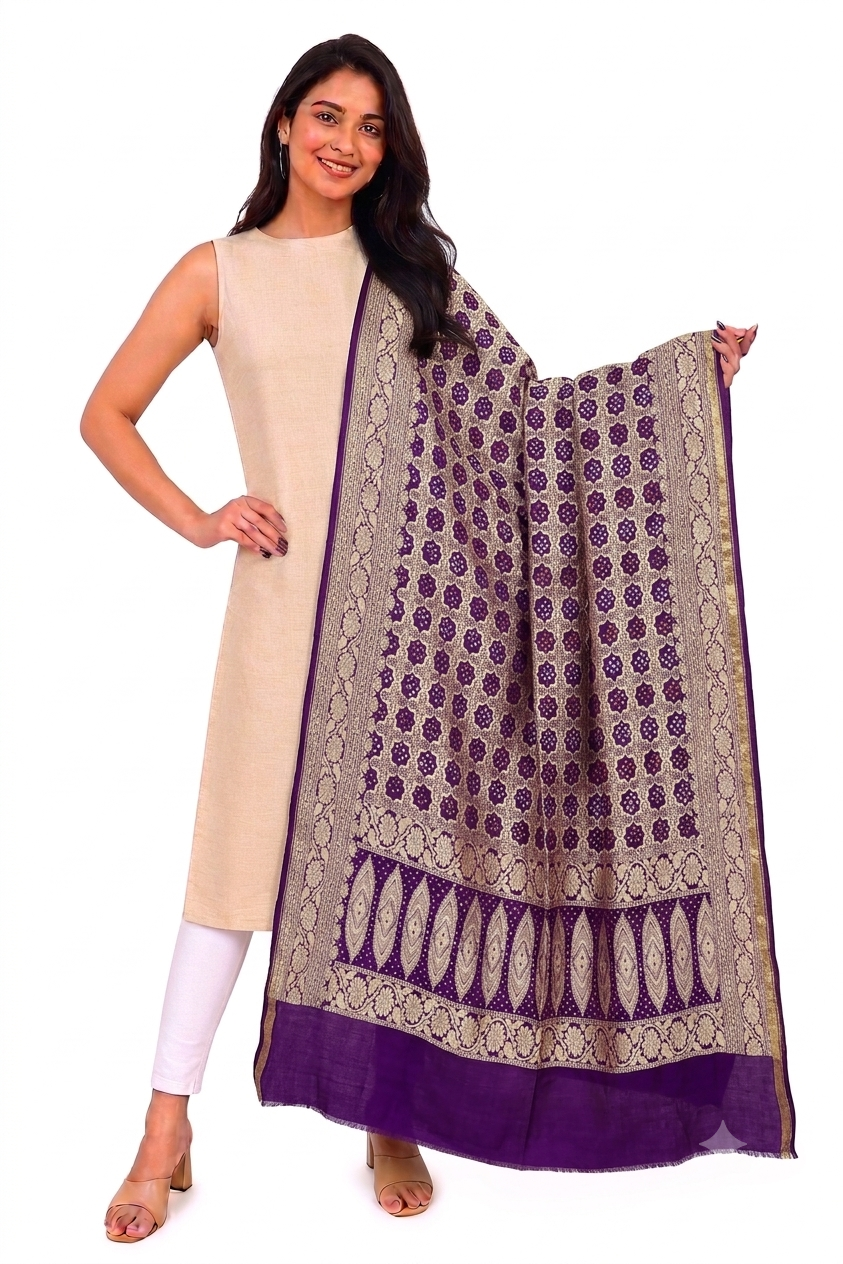 PURE BANARASI SILK PURPLE DUPATTA