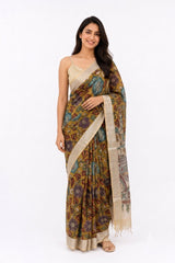 PURE LINEN PEN KALAMKARI SAREE