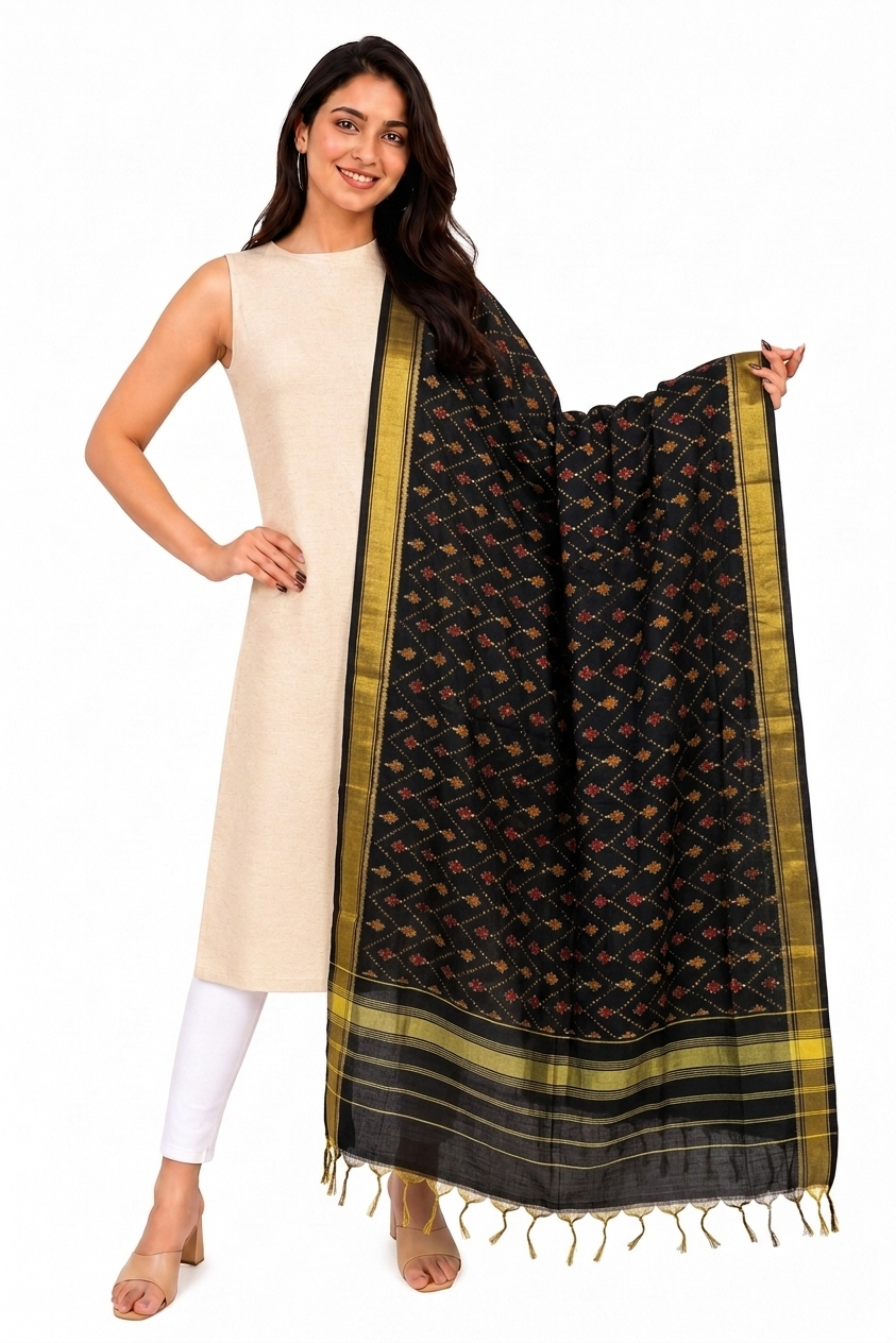 PURE MULBERRY SILK IKKAT DUPATTA