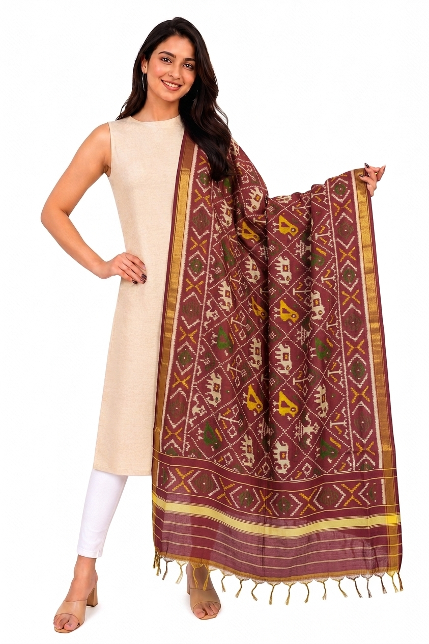 PURE MULBERRY SILK IKKAT DUPATTA